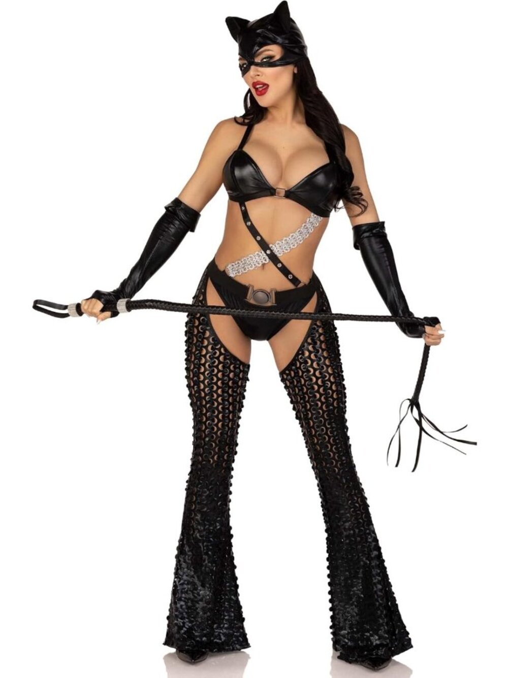 3 Pc Mistress Kitty Halloween Costume Set - Catsuit, Ears & Tail for Fun